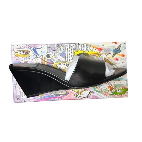 Jeffrey Campbell Womens Black Leather Slip On Open Toe Wedge Sandals Sz 9 NEW - Picture 4 of 11